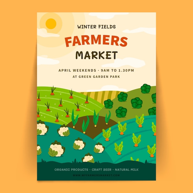 Hand drawn flat design farmers market poster