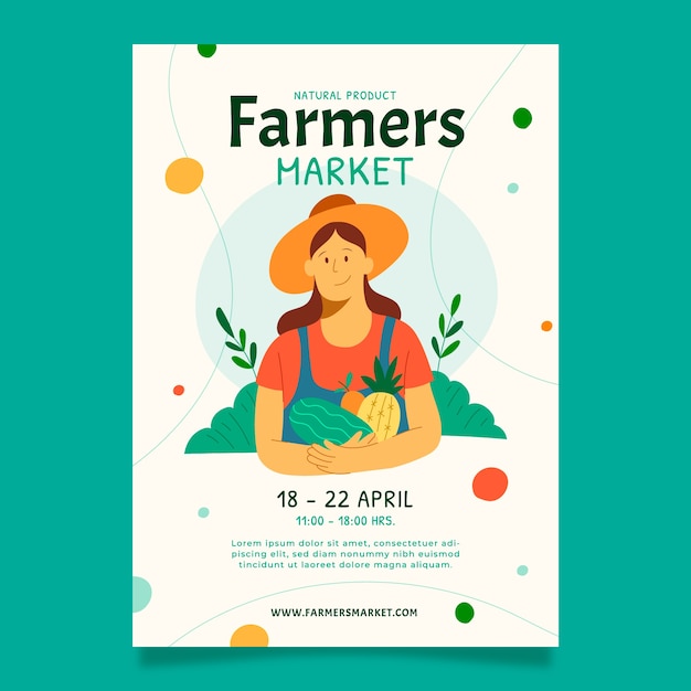 Hand drawn flat design farmers market poster