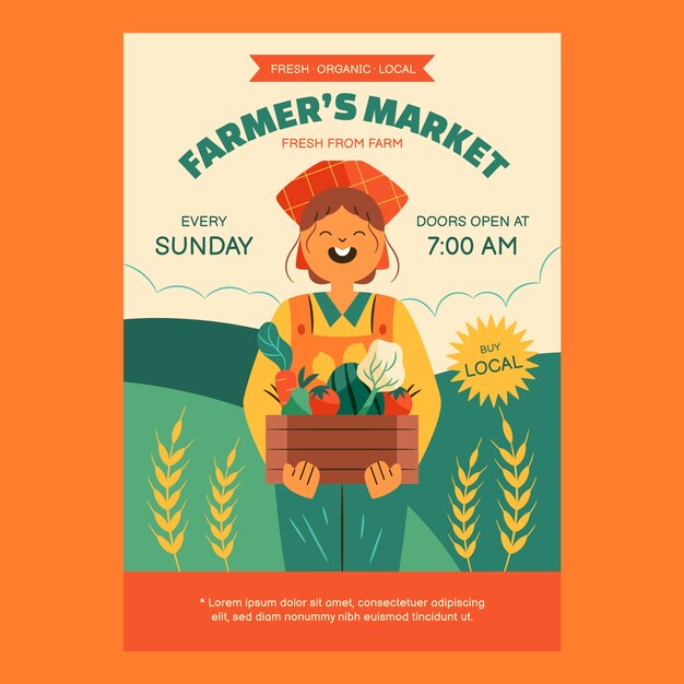 Hand drawn flat design farmers market poster