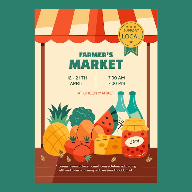 Hand drawn flat design farmers market poster