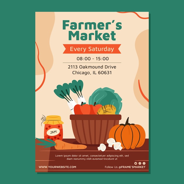 Free vector hand drawn flat design farmers market poster