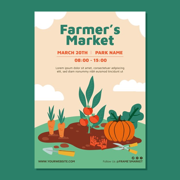 Hand drawn flat design farmers market poster