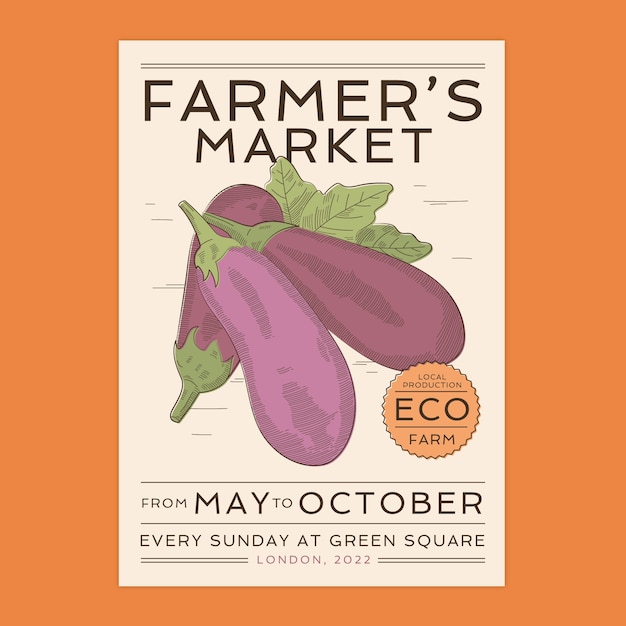 Hand drawn flat design farmers market poster