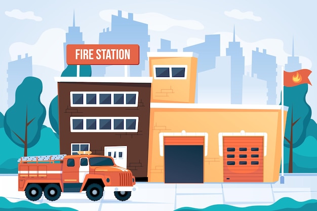 Free Vector hand drawn flat design fire station