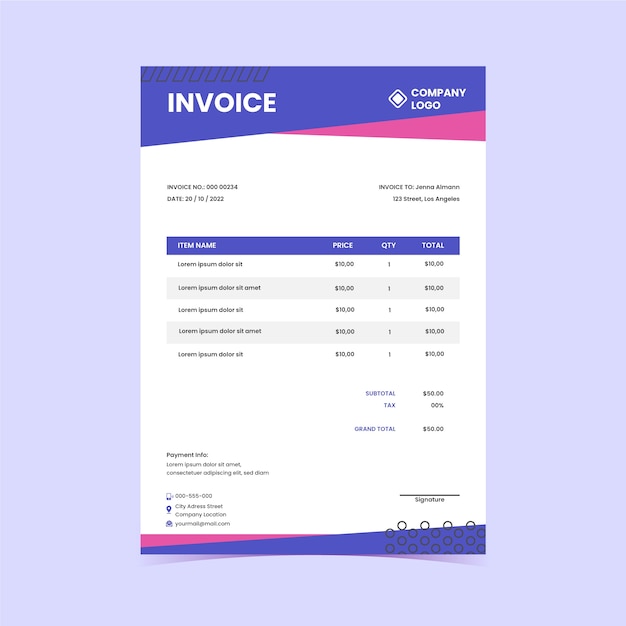 Hand drawn flat design fitness invoice