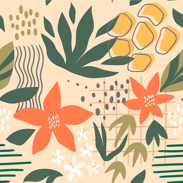 Hand drawn flat design floral pattern