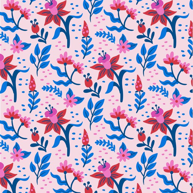 Hand drawn flat design floral pattern