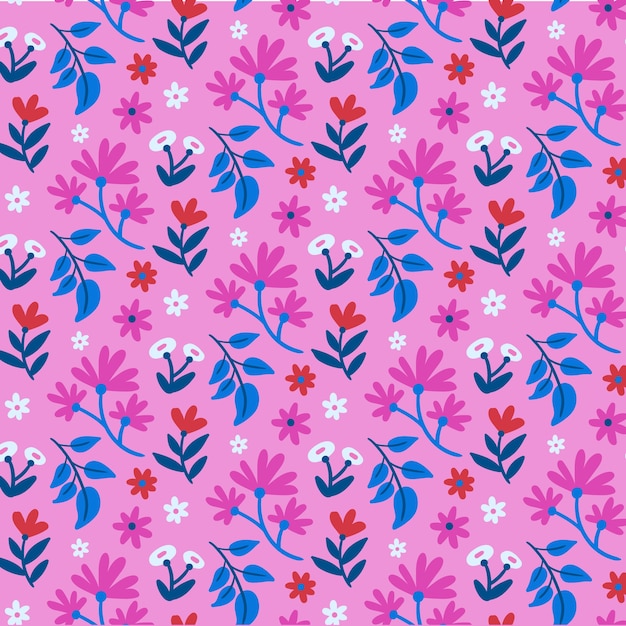 Hand drawn flat design floral pattern