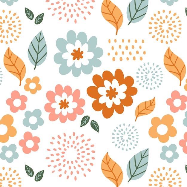 Hand drawn flat design floral pattern