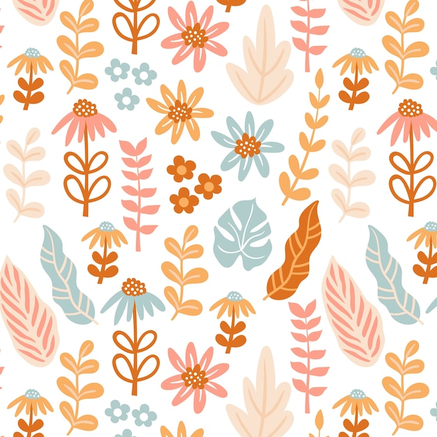 Hand drawn flat design floral pattern