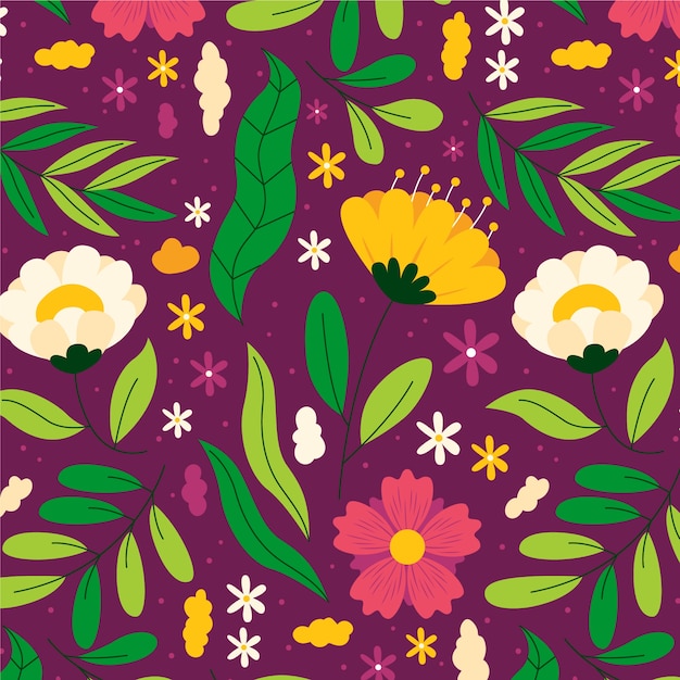 Hand drawn flat design floral pattern