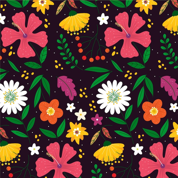 Hand drawn flat design floral pattern