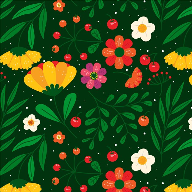 Hand drawn flat design floral pattern