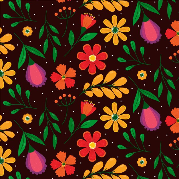 Hand drawn flat design floral pattern