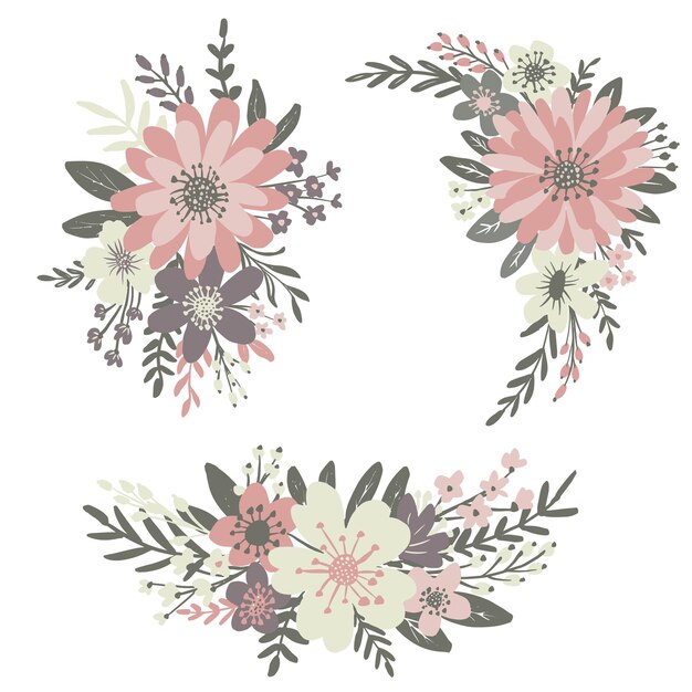 Hand drawn flat design flower arrangement collection