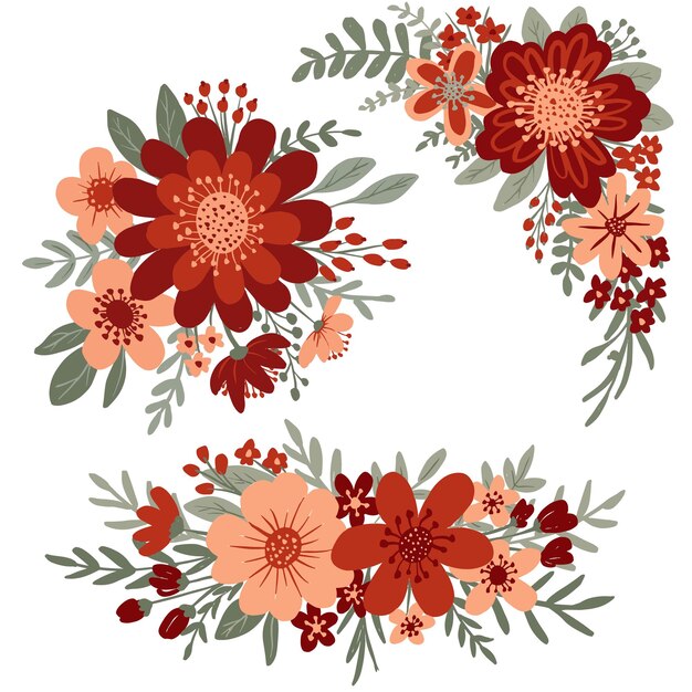 Hand drawn flat design flower arrangement collection