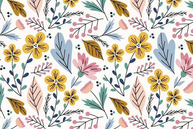 Hand drawn flat design flower pattern