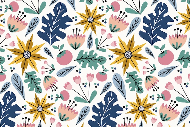 Hand drawn flat design flower pattern