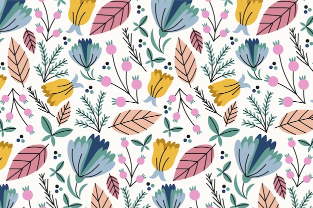 Hand drawn flat design flower pattern