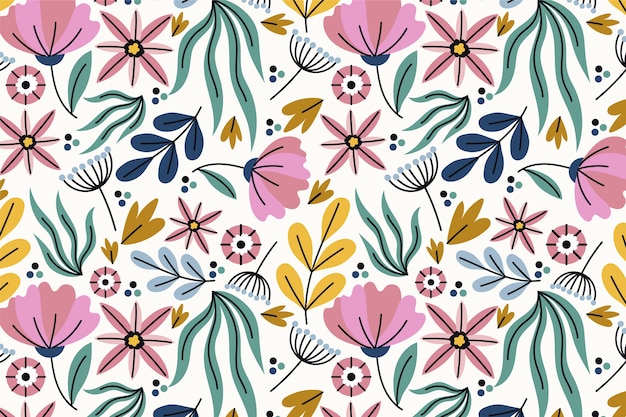 Hand drawn flat design flower pattern