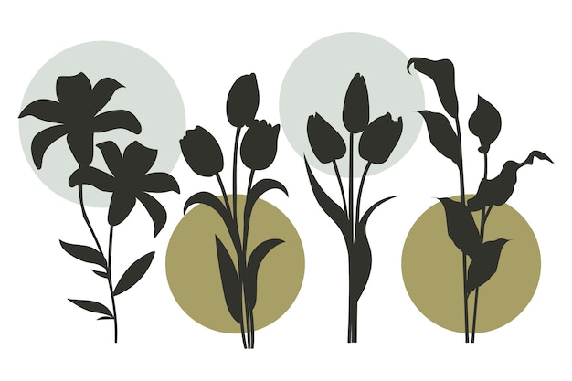 Free Vector hand drawn flat design flower silhouettes