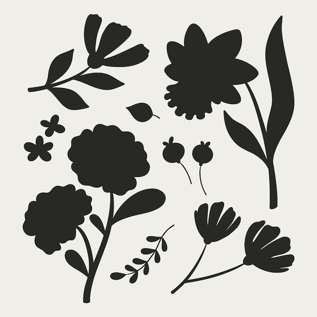 Hand drawn flat design flower silhouettes