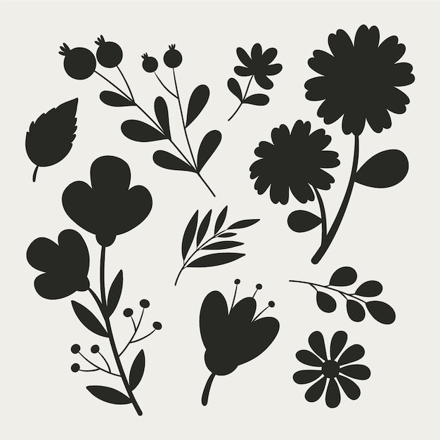 Free vector hand drawn flat design flower silhouettes