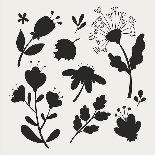 Hand drawn flat design flower silhouettes