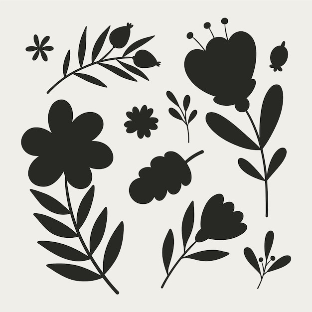 Hand drawn flat design flower silhouettes