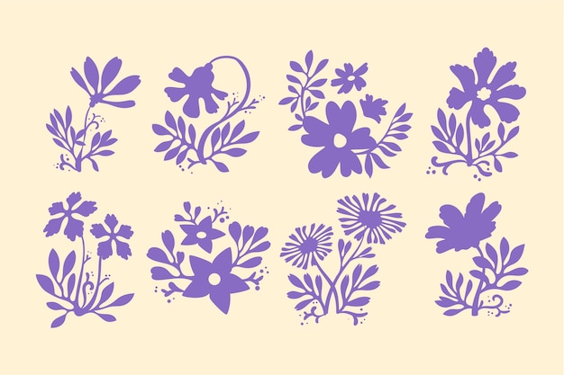 Hand drawn flat design flower silhouettes