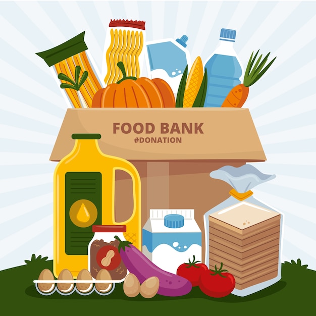 Hand drawn flat design food bank illustration