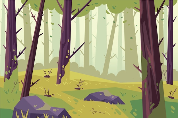 Free Vector hand drawn flat design forest landscape