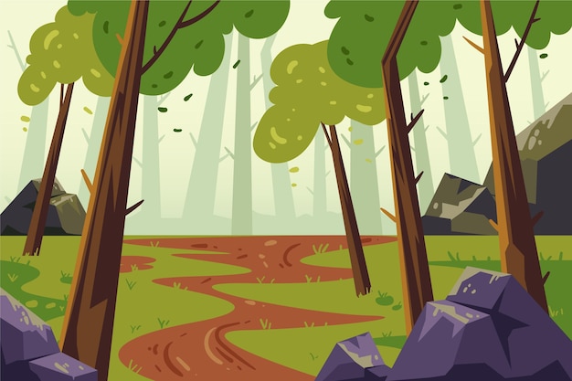 Hand drawn flat design forest landscape