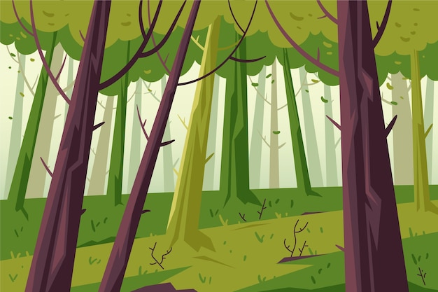 Free Vector hand drawn flat design forest landscape