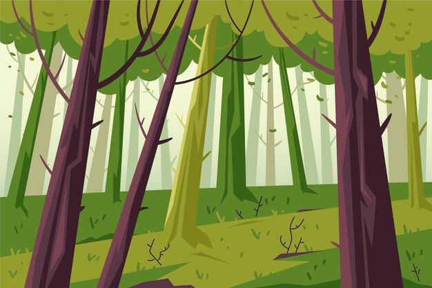 Hand drawn flat design forest landscape