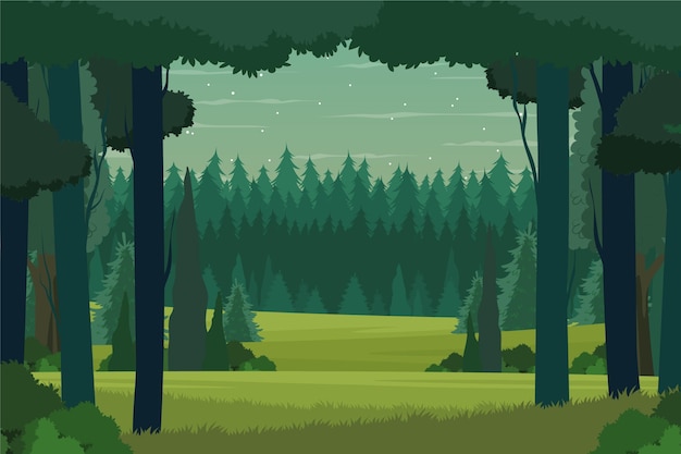 Hand drawn flat design forest landscape