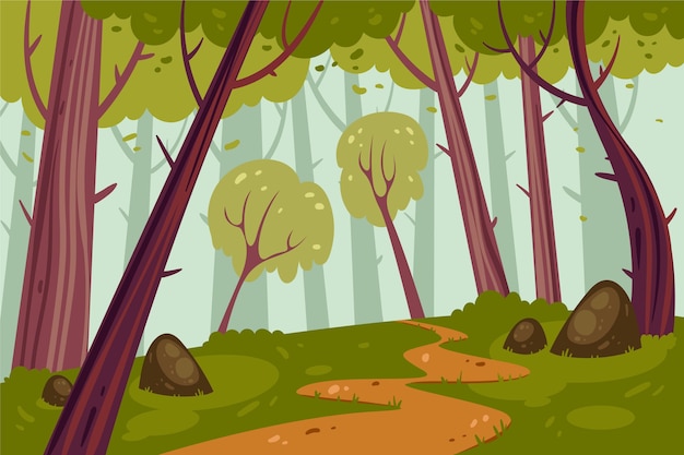 Free Vector hand drawn flat design forest landscape