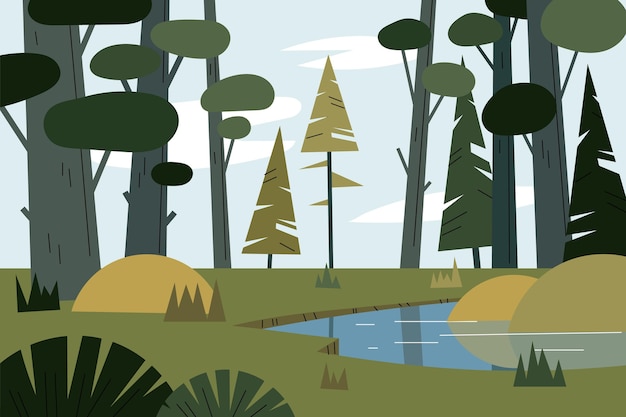 Hand drawn flat design forest landscape