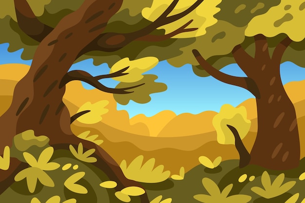 Free Vector hand drawn flat design forest landscape