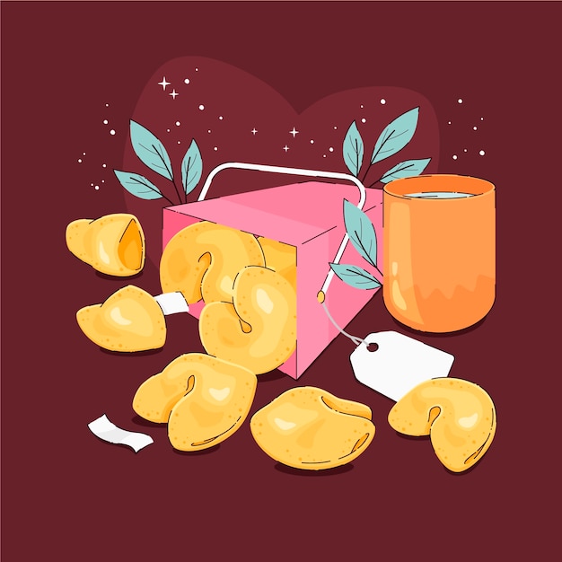 Hand drawn flat design fortune cookie illustration