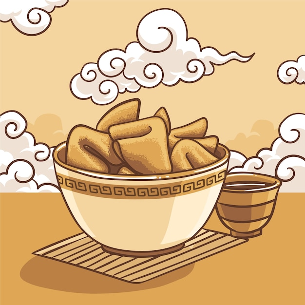 Hand drawn flat design fortune cookie illustration