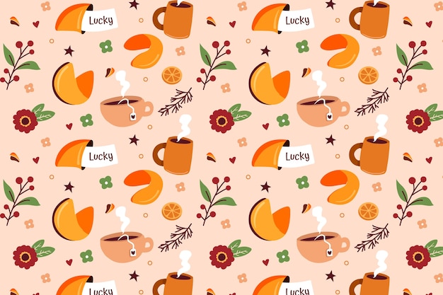 Free vector hand drawn flat design fortune cookie pattern