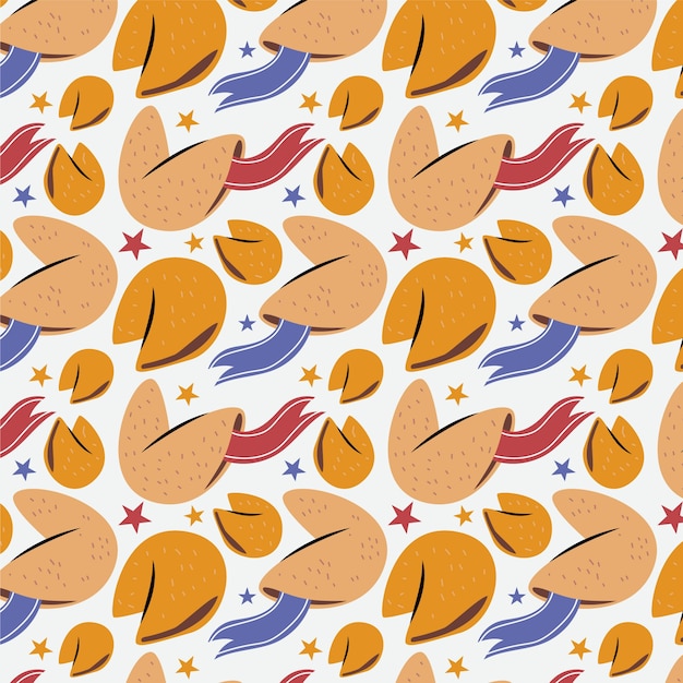 Hand drawn flat design fortune cookie pattern