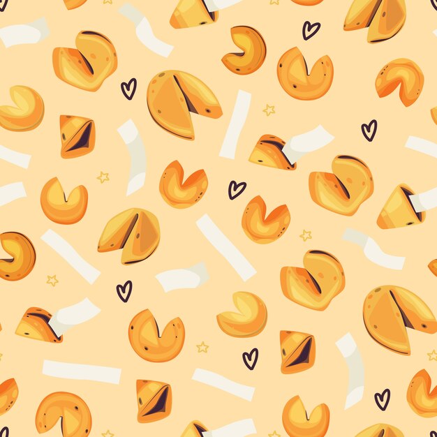 Hand drawn flat design fortune cookie pattern