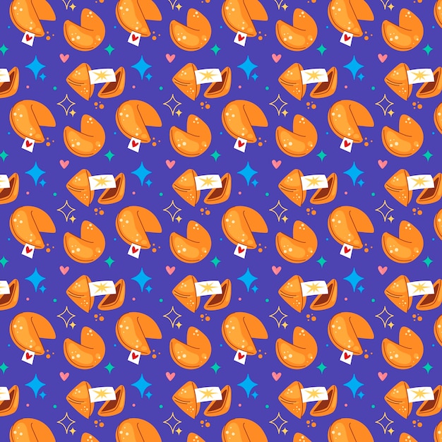 Hand drawn flat design fortune cookie pattern