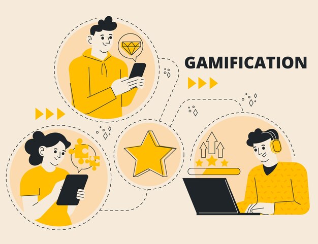 Hand drawn flat design gamification illustration