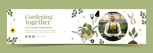 Free Vector hand drawn flat design gardening twitch banner