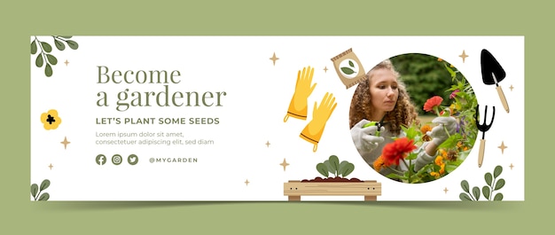 Hand drawn flat design gardening twitter header