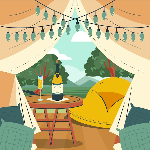 Free Vector hand drawn flat design glamping illustration