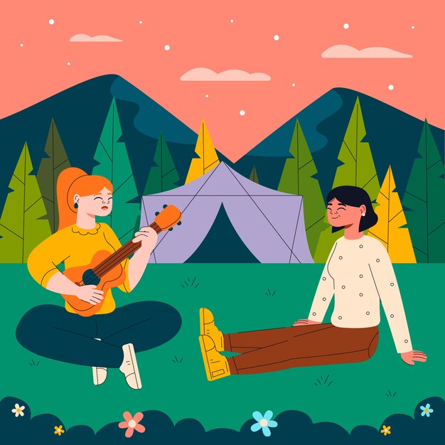 Hand drawn flat design glamping illustration